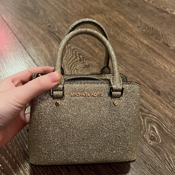 Michael Kors MK Savannah mini satchel gold sparkle - Picture 1 of 8